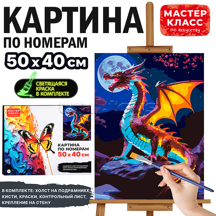 Картина по номерам "Дракон и ночная сакура" 50*40 см
