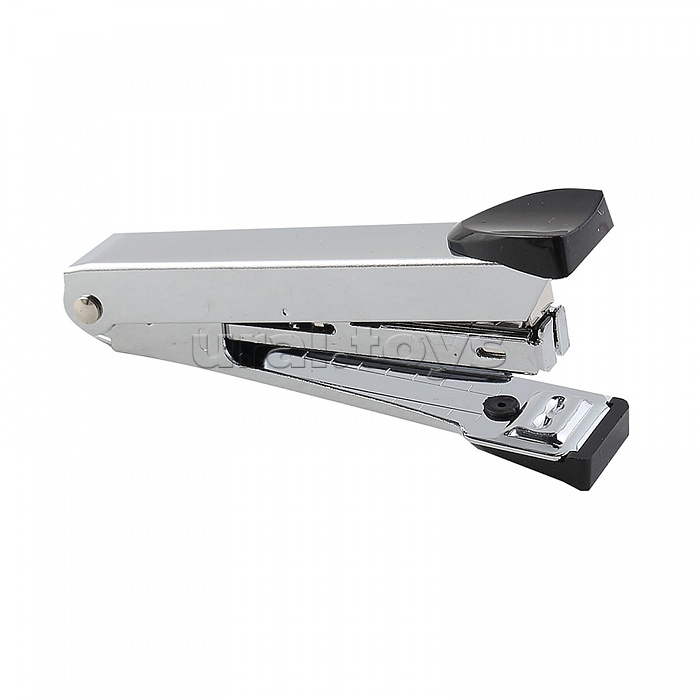 Степлер "Attomex" № 10 (мощность 15 листов, глубина скрепления 54 мм) металлический, со встроенным металлическим антистеплером, в картонной коробке, черныйв картонной коробке, черный