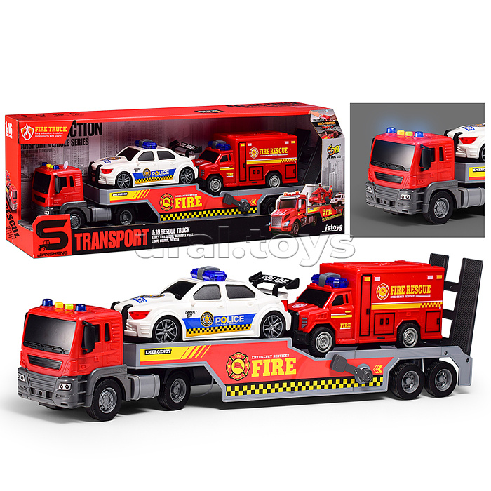 Машина "Пожарный тягач" 1:16 (свет, звук) в коробке