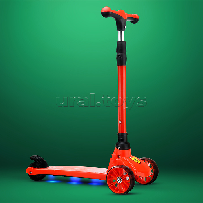 Самокат 3-х. кол., с сиденьем, ограничителем и родительской ручкой, колеса PU, красный, в коробке