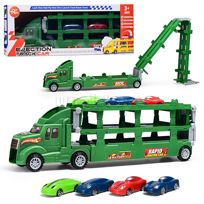 Машина "Автовоз" (цвет зеленый) 4 машины в комплекте, в коробке