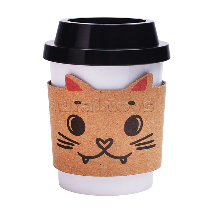 Точилка для карандашей "MooreCafe" 2 отверстия, пластмассовая с контейнером, каждая с индивидуальной маркировкой, с 4-мя разными кошачьими мордочками на капхолдере