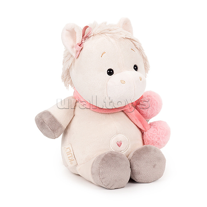 Мягкая игрушка "Лошадка Ами" с шарфом, пудровый 20 см.