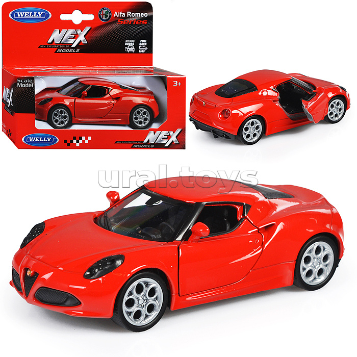 Машинка 1:38 Alfa Romeo 4C, пруж. мех., цв. в асс. Машинка 1:38 Alfa Romeo 4C, пруж. мех., цв. в асс.
