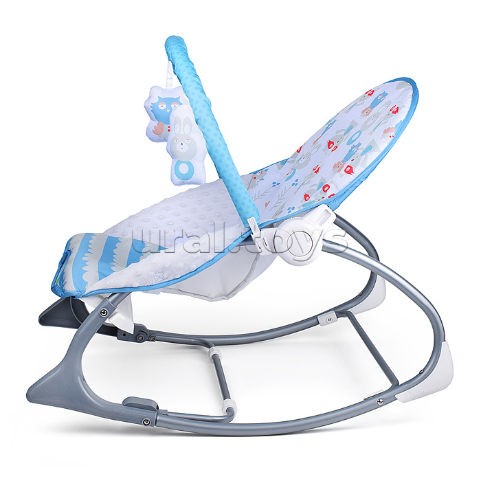 Шезлонг детский "Сова и зайчик" голубой, с вибрацией, в коробке