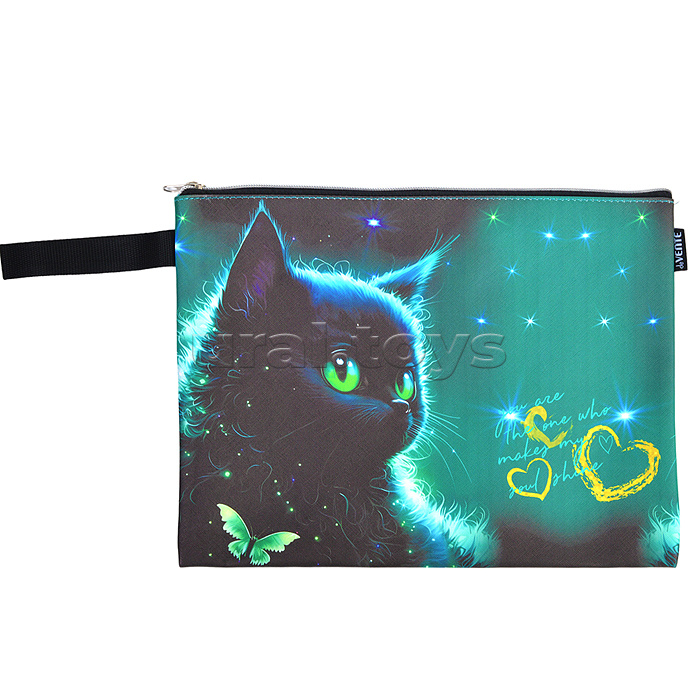 Папка для тетрадей "Black Cat" A4 (34,5x25,5x1,5 см) на молнии сверху, с ручкой, матовая антивандальная искусственная кожа, с подкладом Папка для тетрадей "Black Cat" A4 (34,5x25,5x1,5 см) на молнии сверху, с ручкой, матовая антивандальная искусственная кожа, с подкладом