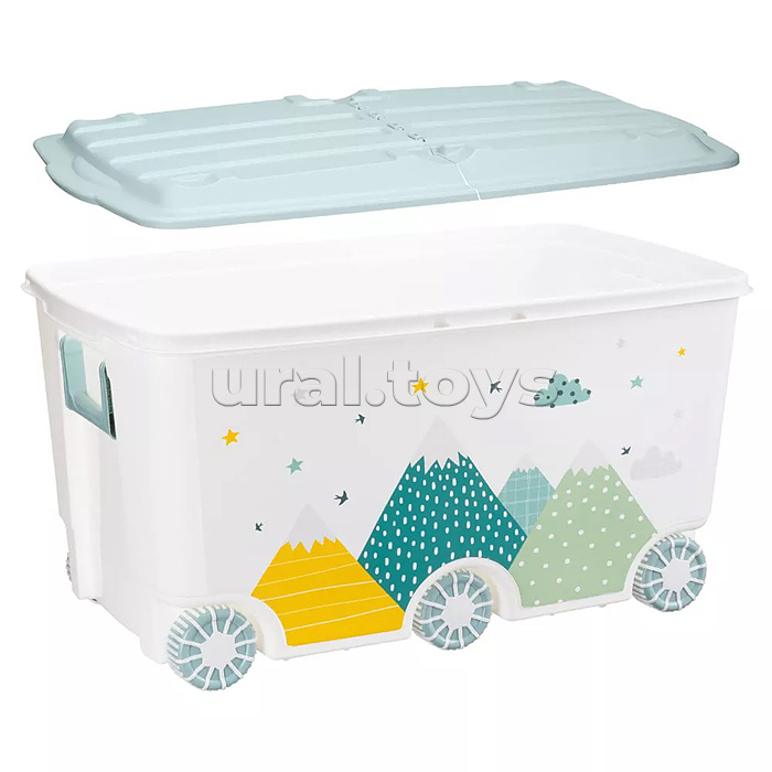 Ящик для игрушек на колесах с декором "Горы" 685х395х385мм, 66,5л  (Светло-голубой)