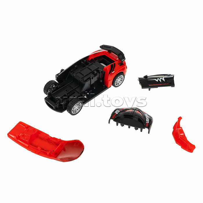 Машинка пластмассовая инерционная "Авария на трассе" Гонка красная (pull back) CRD 25x18,2x5,2см,