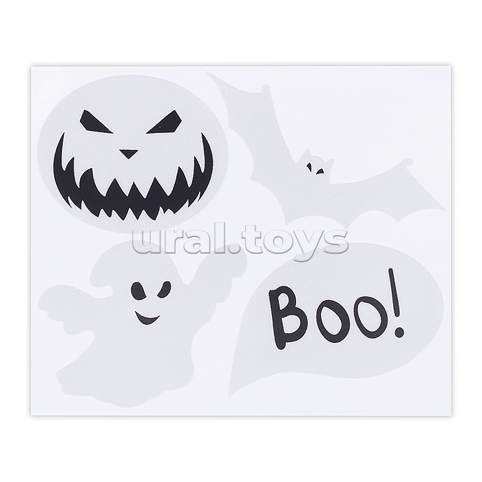 Наклейки световозвращающие "Boo!" размер листа 110x130 мм, 4 шт, серебристо-белые Наклейки световозвращающие "Boo!" размер листа 110x130 мм, 4 шт, серебристо-белые