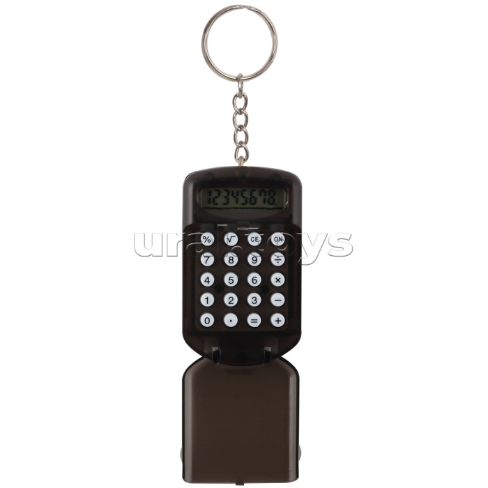 Калькулятор-брелок "Transparent" 37x64x12 мм, 8 разрядный, автоматическое вычисление квадратного корня, процентов, полупрозрачный черный, в блистере с подвесом
