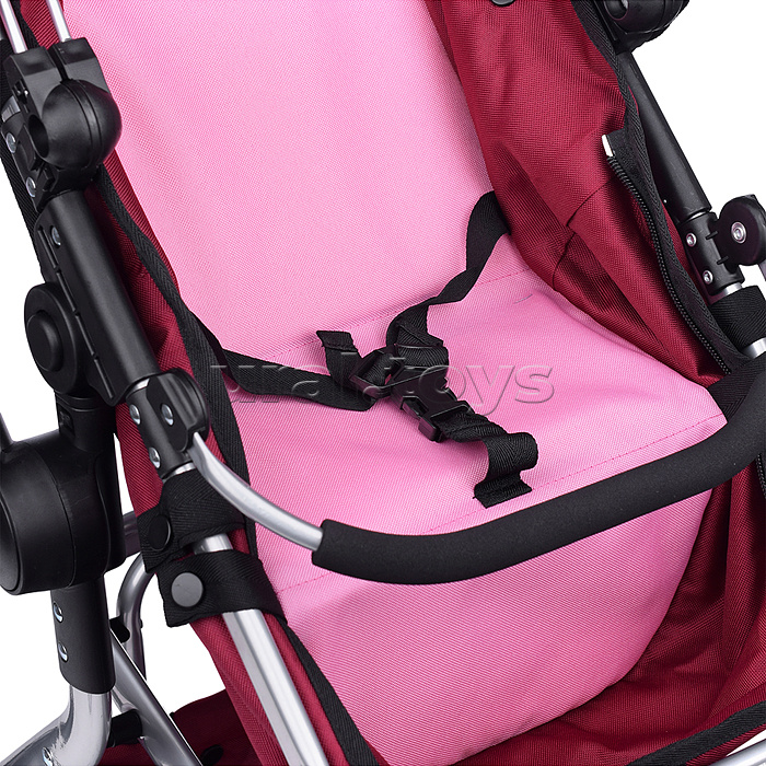 Коляска для кукол металлическая, регулируемая ручка, с корзиной, цвет розово-бородовый, в пакете