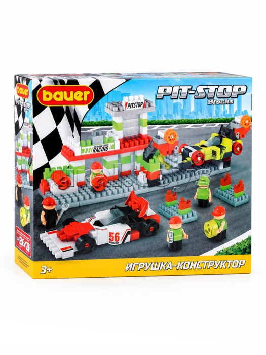 игрушка 829 Набор из 2х гоночных машин с автосервисом в коробке "pit stop" (цвет красн, белый, салат,черн) (по 4 шт./кор.)