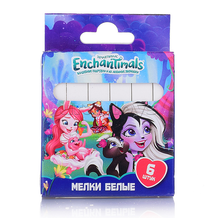 Мел белый "Enchantimals", 6 шт в упаковке