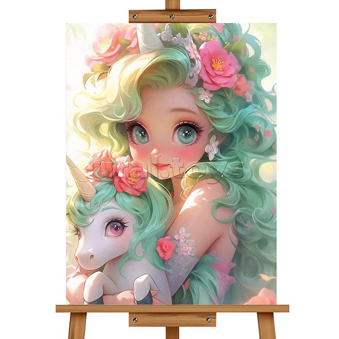 Мозаика алмазная "Девочка-единорог" 20*30см.
