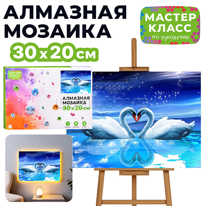 Мозаика алмазная "Прекрасные лебеди" (светится в темноте) 20*30см.