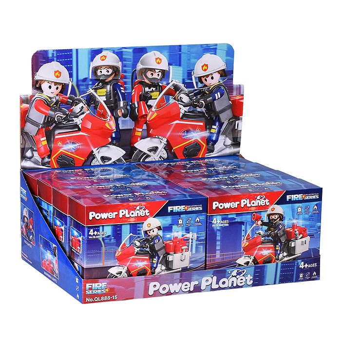 Конструктор "Пожарный мотоцикл" с фигуркой пожарника, в коробке