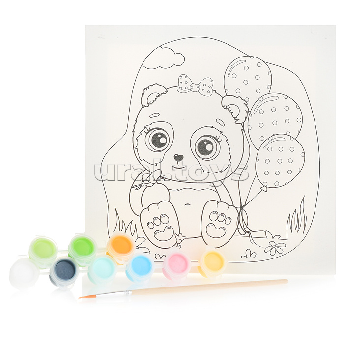 Раскраска на холсте "Панда с шариками" 20х20см.