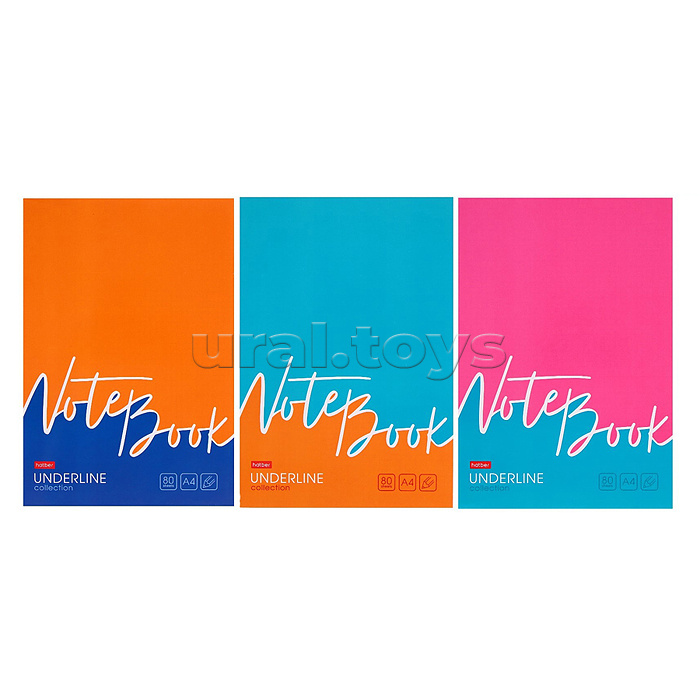 Тетрадь 80л. А4 клетка "Underline" на скобе 3 диз. в блоке
