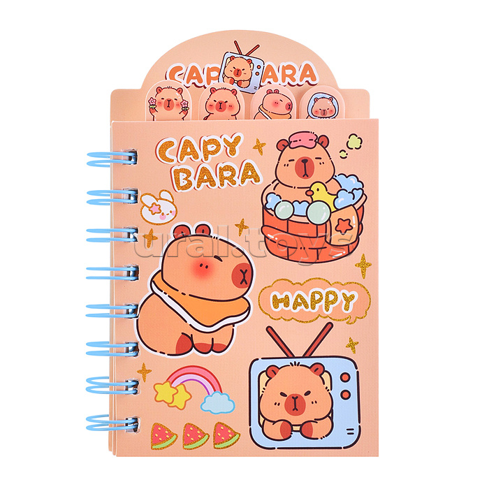 Блокнот на евроспирали "Капибара" 8,7х14,5 см, 80 л., линованный внутренний блок, с разделителями, плотность бумаги 75г/м2, 4 дизайна в ассортименте, ОПП-упаковка