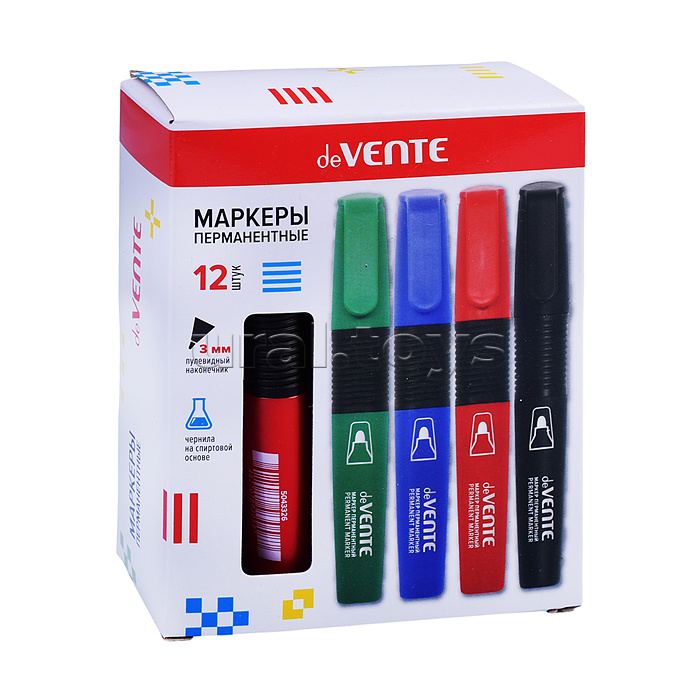 Маркер перманентный, круглый корпус с каучуковыми вставками, пулевидный наконечник, ширина линии 3 мм, красный