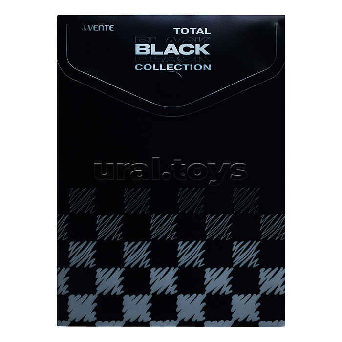 Набор папок "TOTAL BLACK" A4 (330x235 мм) 180 мкм, 4 папки, состав набора: папка-конверт на кнопке A6- (115x157 мм), папка-конверт на кнопке A6 (140x170 мм), папка-конверт на кнопке A7 (105x74 мм), папка-конверт на кнопке DL (260x140 мм), с дизайном, в пл