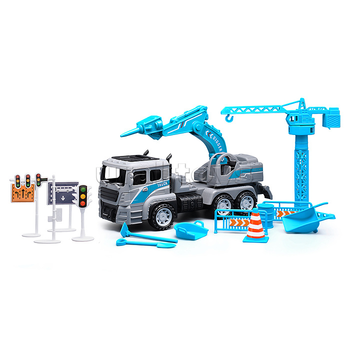 Машина "Строительные работы" с дорожными знаками, в коробке