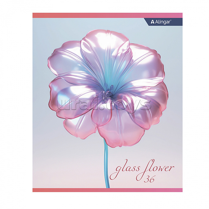 Тетрадь 36 л., клетка, "Glass flower",  А5, скрепка, офсет,  мелованный картон (стандарт), 5  дизайнов в пленке т/у