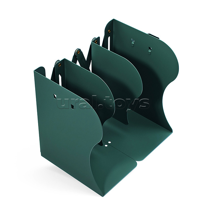 Подставка для учебников и книг "Slider" 19x14,7x9 см, металлическая, телескопическая, окрашенная, зеленая, вес 800 г, с подставкой для пишущих принадлежностей, с противоскользящими ножками, в картонной коробке