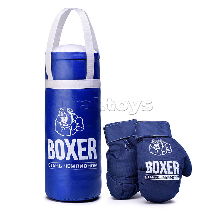 Боксерский набор №2А 40см (мешок - экокожа; перчатки - текстиль) синий