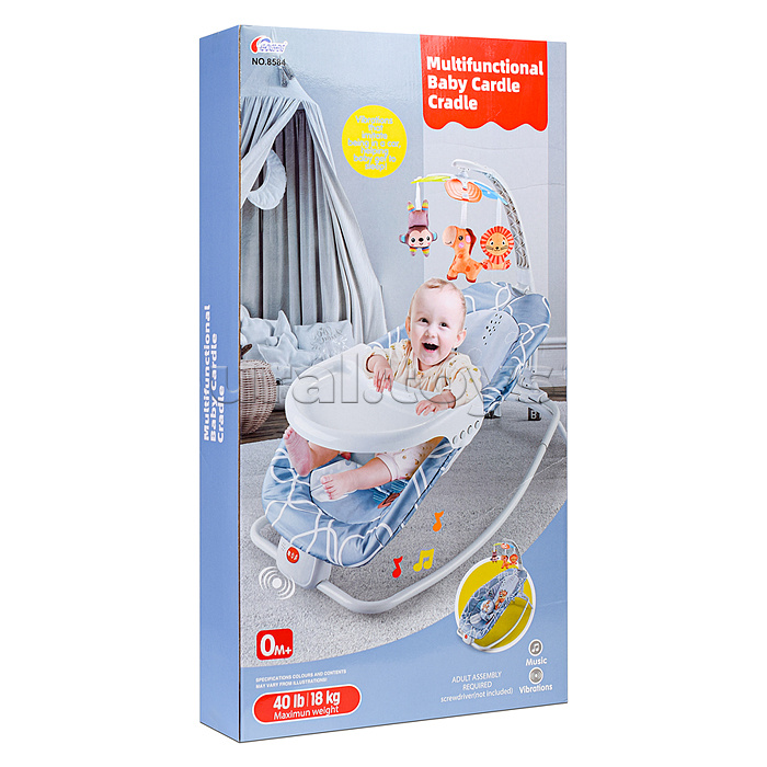 Шезлонг детский 8584 "Жирафик" в коробке (серый)