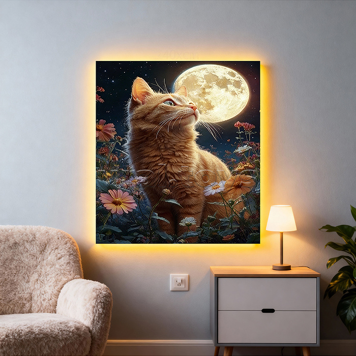 Мозаика алмазная "Рыжий котик" (светится в темноте) 20*20 см.