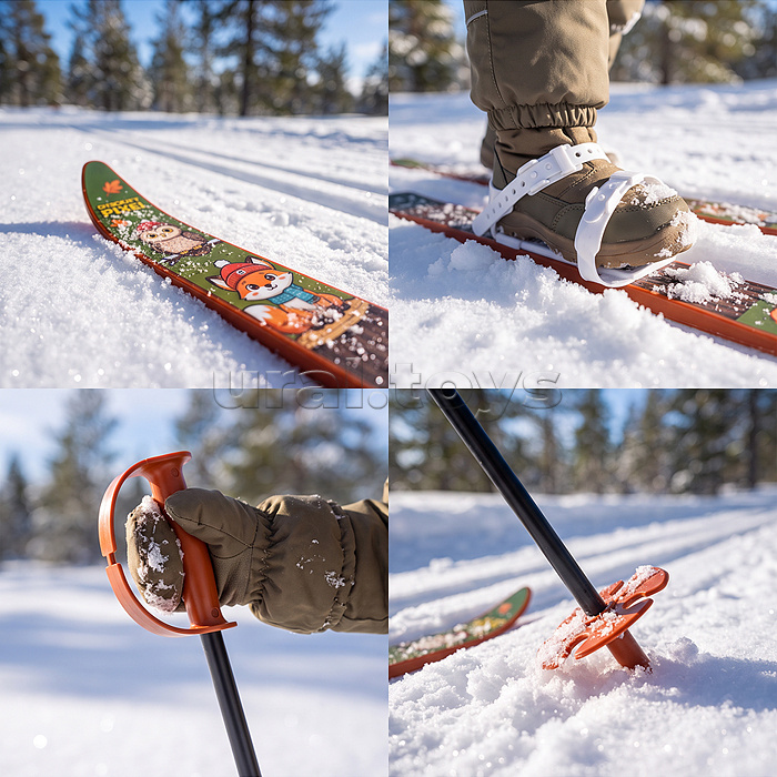 Лыжи детские "Зимний лес" ROCKET SKI KIDS 75/75 см, универсальное крепление, с палками