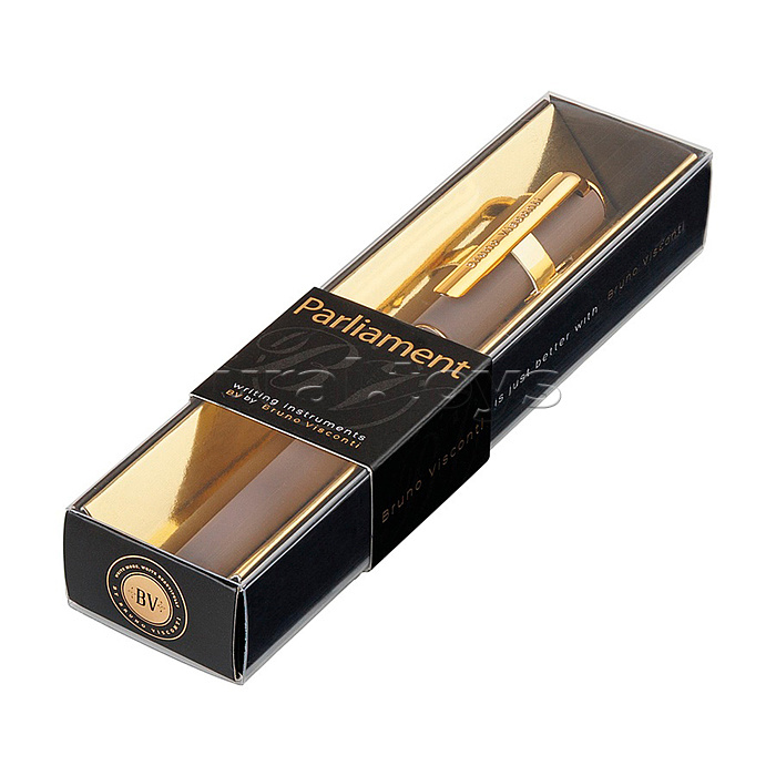 Ручка "Parliament" серая, фурнитура - золото 0.7 мм, масляная, синяя в подарочной упаковке,