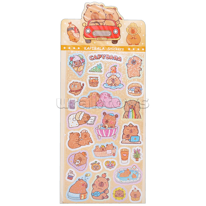 Наклейки лазерные "Капибара" 22х9,5 см, микс 12 дизайнов