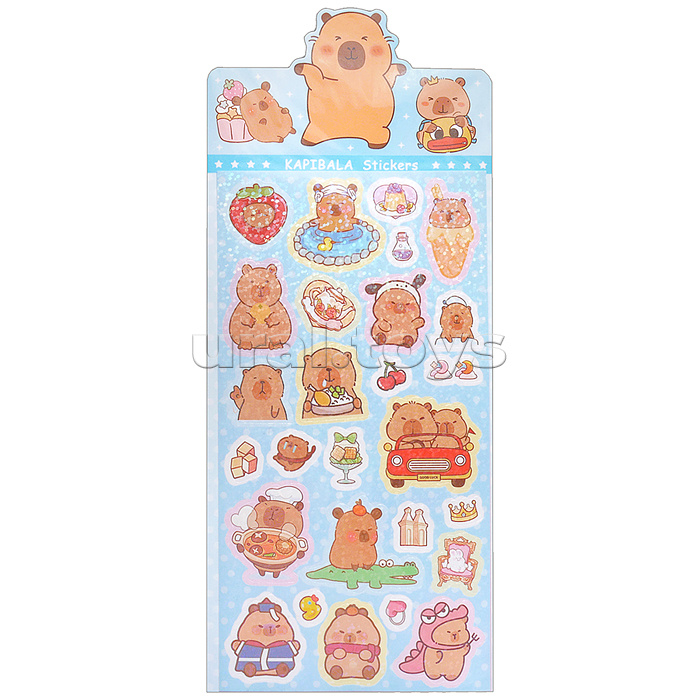 Наклейки лазерные "Капибара" 22х9,5 см, микс 12 дизайнов