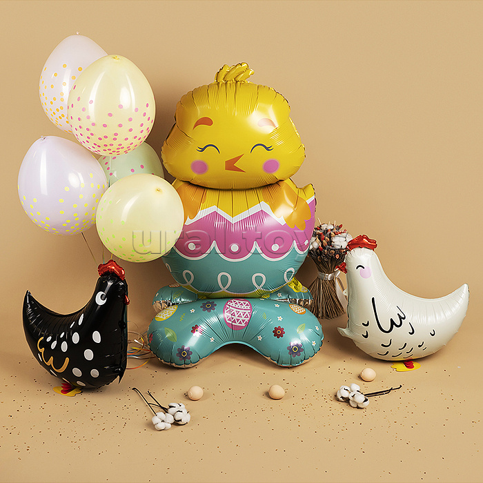 Шар 3D (23''/58 см) Ходячая Фигура, Курица, Черный, 1 шт. в уп.