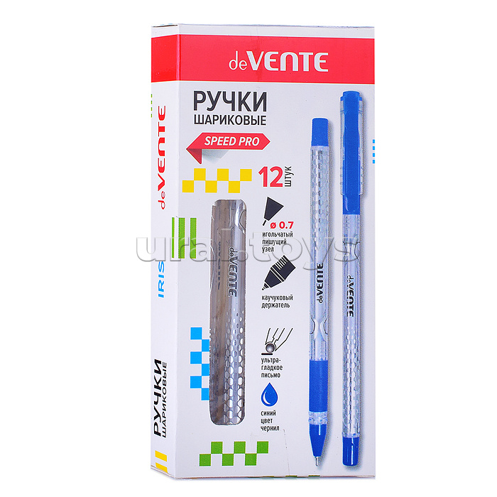 Ручка шариковая "Iris" серия Speed Pro, d=0,7 мм, ультра гладкое письмо, чернила на масляной основе, игольчатый пишущий узел, корпус с пластиковым держателем, сменный стержень, индивидуальная маркировка, синяя