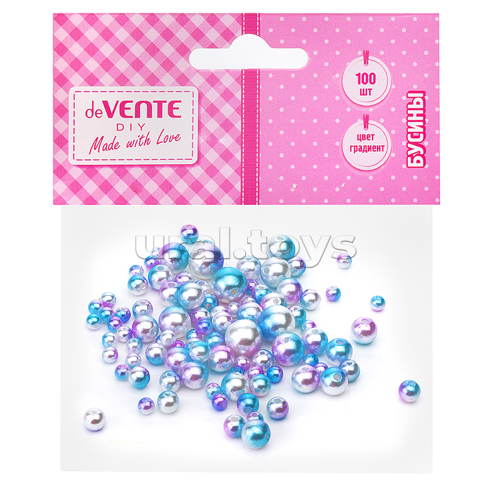 Бусины декоративные перламутровые "Green Forest" пластиковые, 100 шт, в пластиковом пакете с блистерным подвесом, 5 шт - 14 мм, 5шт - 12 мм, 20 шт - 10 мм, 70 шт - 6 и 8 мм, градиент мятно-розовый
