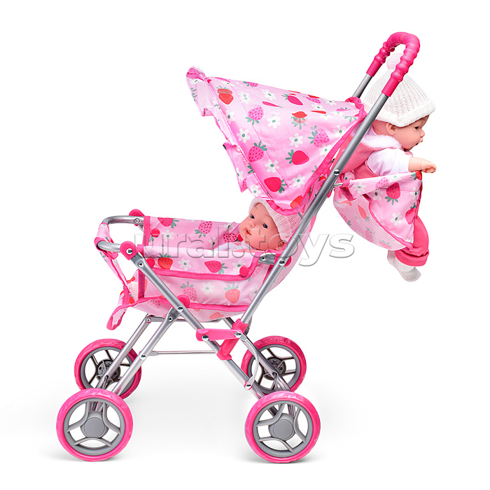 Коляска для кукол, складная, прогулочная, с тентом, цвет клубнички на розовом