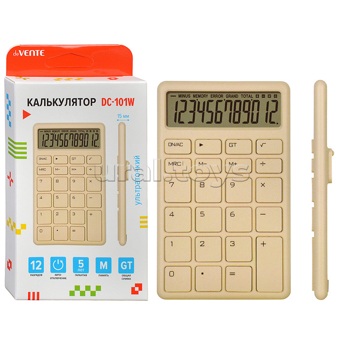 Калькулятор настольный DC-101W, 84x137x15 мм, 12 разрядный, ультратонкий