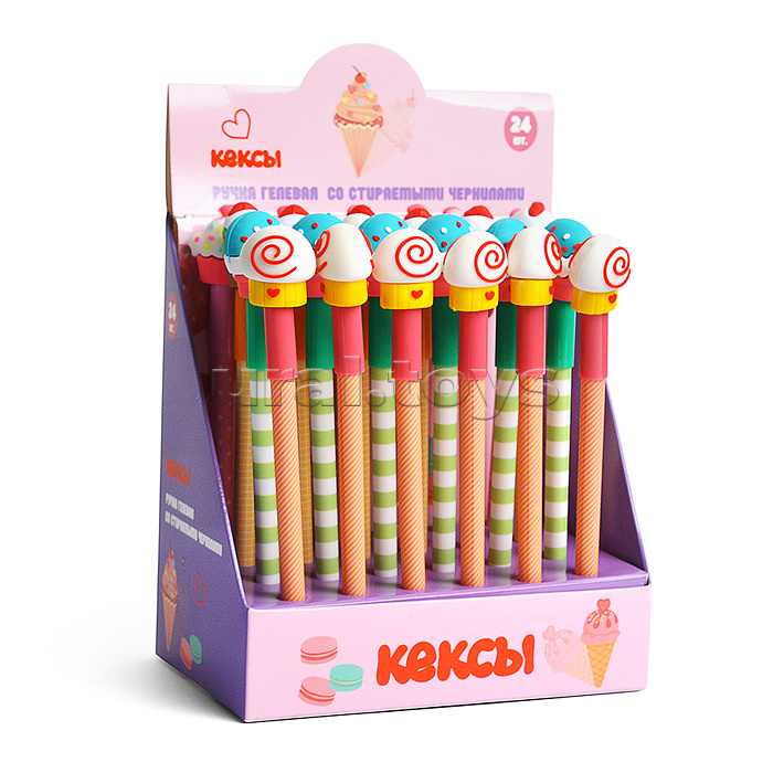 Ручка гелевая "Кексы" со стираемыми чернилами, цвет чернил синий 0,5 мм в пластиковом тубусе