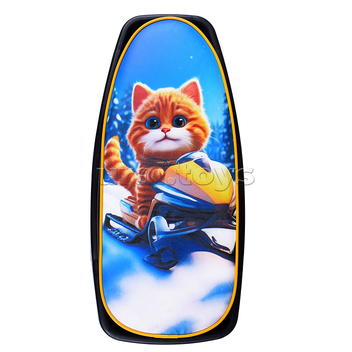 Игрушка Снегокат детский 111 "Mobile" с Т-образным толкателем и колесной базой (Котик на желтом снегоходе)