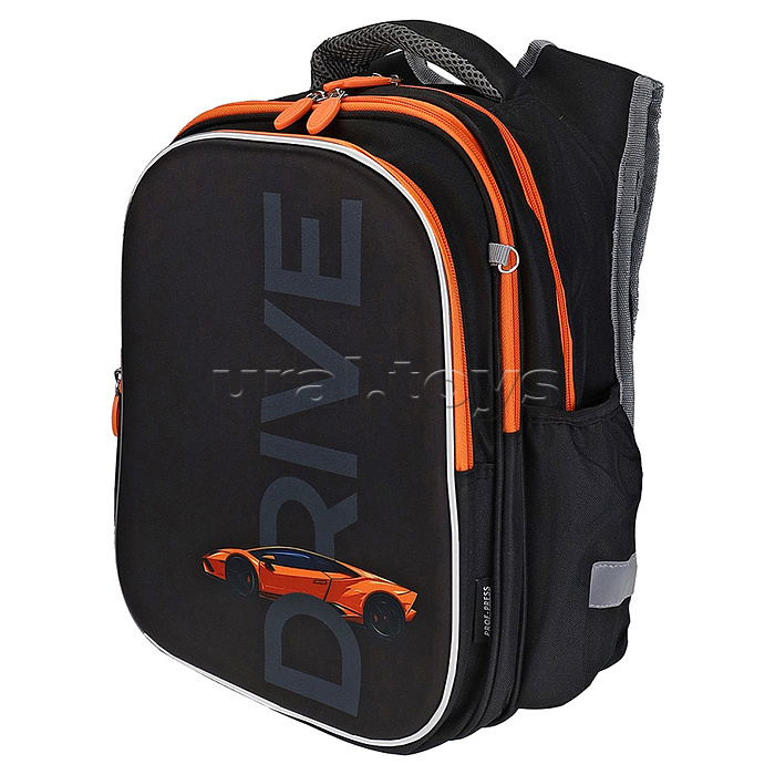 Школьный формованный ранец "Драйв" черный. брелок в комплекте, 38х23х20 см