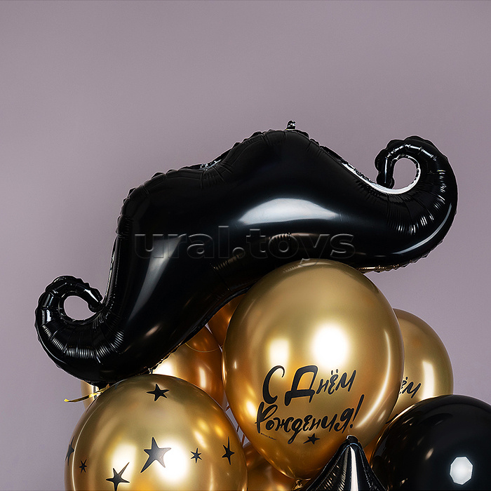 Шар (35''/89 см) Фигура, Усы, Черный, 1 шт. в уп.