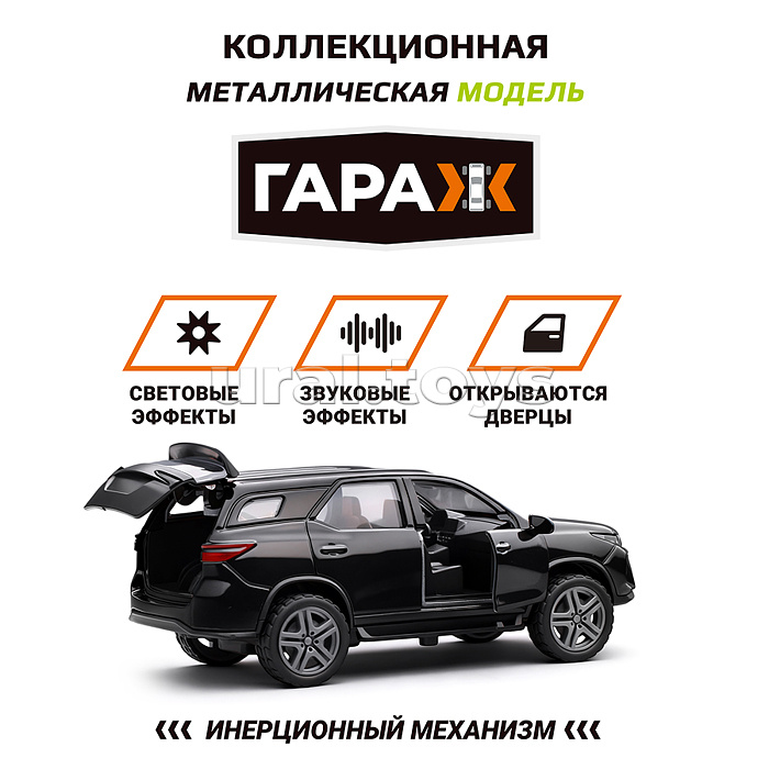 Машина "Джип" 1:36 (свет, звук, откр двери, металл) цвет чёрный, в коробке