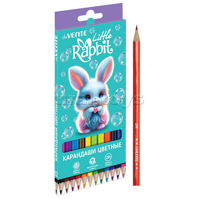 Карандаши цветные "Little Rabbit" 12 цветов, 2М, диаметр грифеля 2,8 мм, шестигранные, в картонной коробке