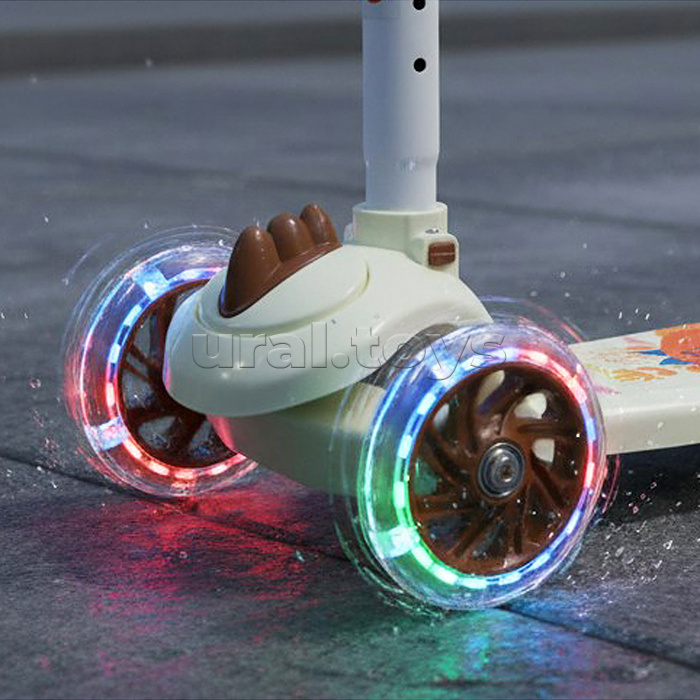 Самокат 3-х кол., коричневый, PU, в коробке