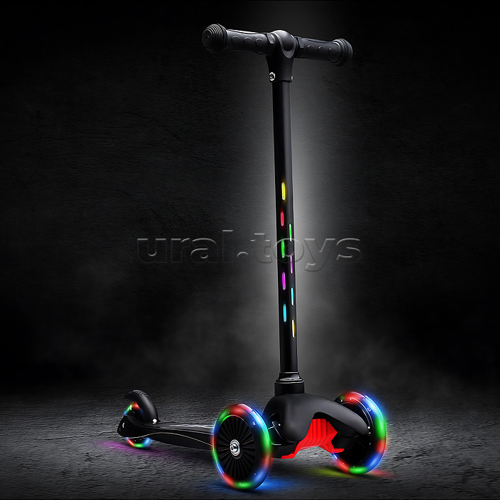 Самокат 3-х колесный ROCKET,колеса PU со светом, светящаяся стойка, ABEC 7, черный