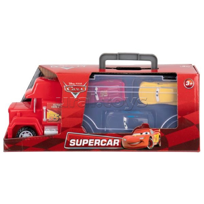 Машина пластик Автоперевозчик Тачки 29,5 см,свободный ход, 3 машинки