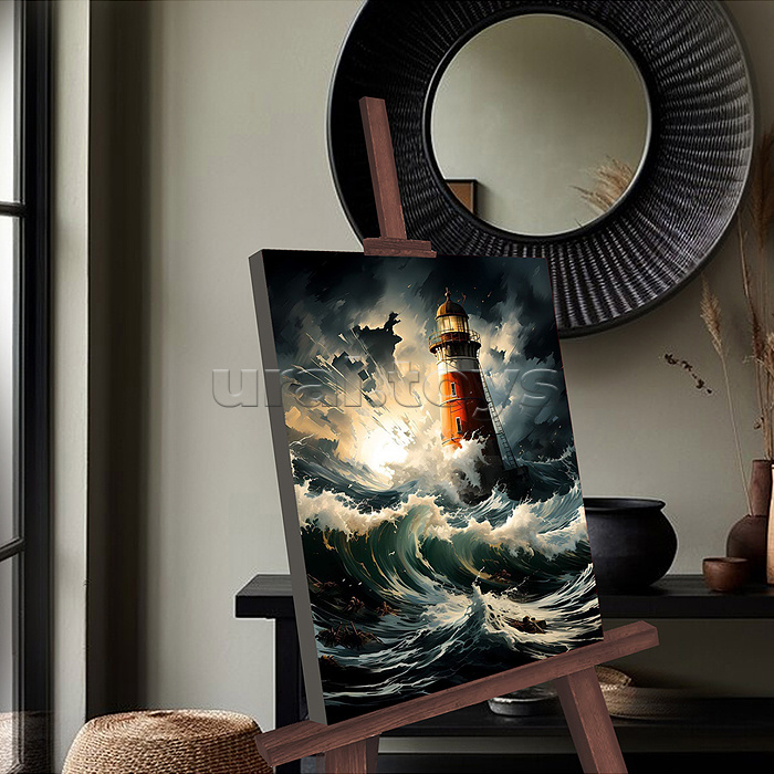 Картина по номерам 30х40 "Маяк в бушующем море" черный холст светящаяся краска 15 цветов